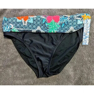 Amerex Into The Bleu Swim Hipster Bikini Bottom‎ Black Floral Band Sz. 8 NWT $35